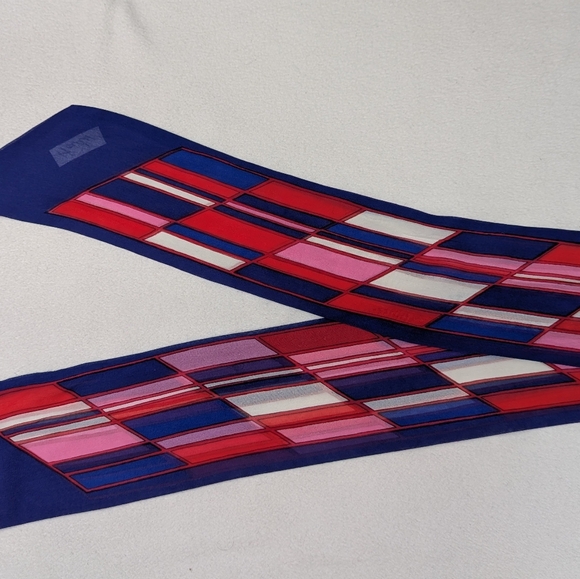 Vintage Heidy Silk Skinny Scarf Purple Pink Abstract Print 4x60 - Picture 5 of 7